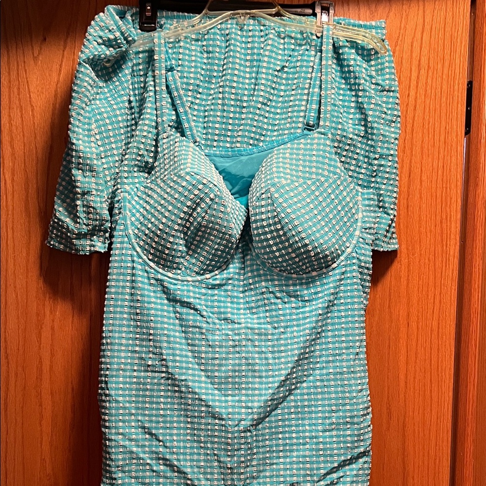 Lane Bryant Turquoise Patterned One-Piece Swimdress